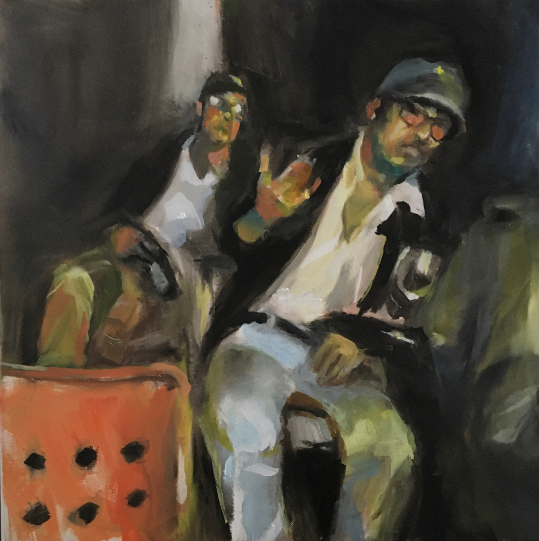 Party Guests on a Vernissage , painting by J.Klingler, Oil on Canvas, Commission 900.-