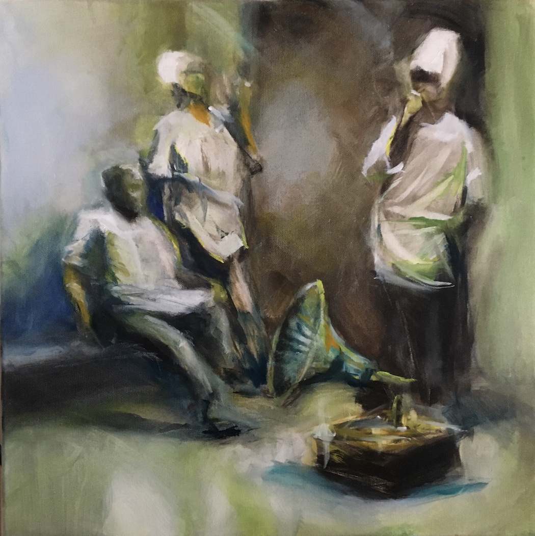 Smoking Break, painting by J.Klingler, Oil on Canvas, 50x50cm, Commission 1320.-
