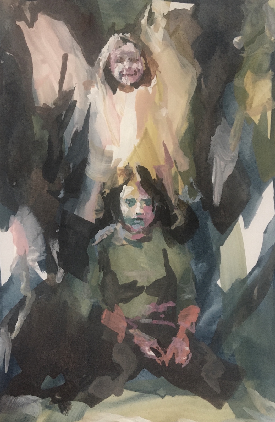 Boy and Little Sister, painting, Gouache on Paper, on Commission 90.-