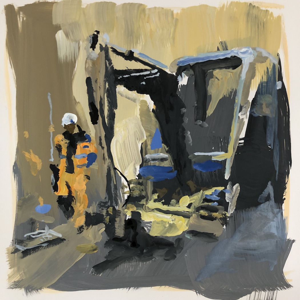 Construction Escavator, painting, Gouache on Paper, on Commission 90.-