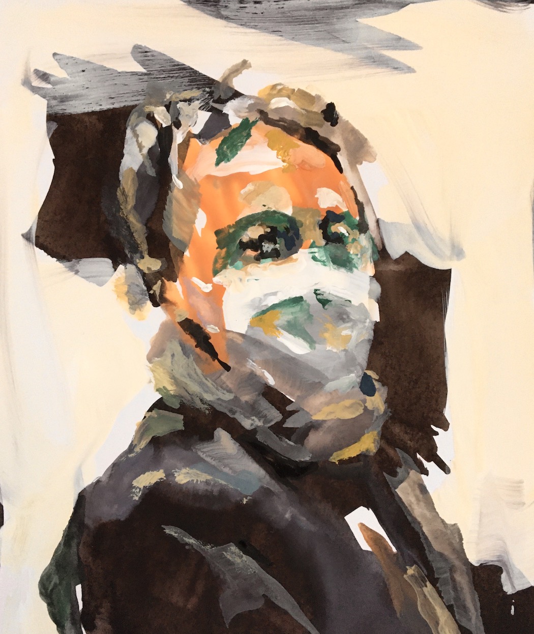 Self portrait, painting, Gouache on Paper, on Commission 90.-